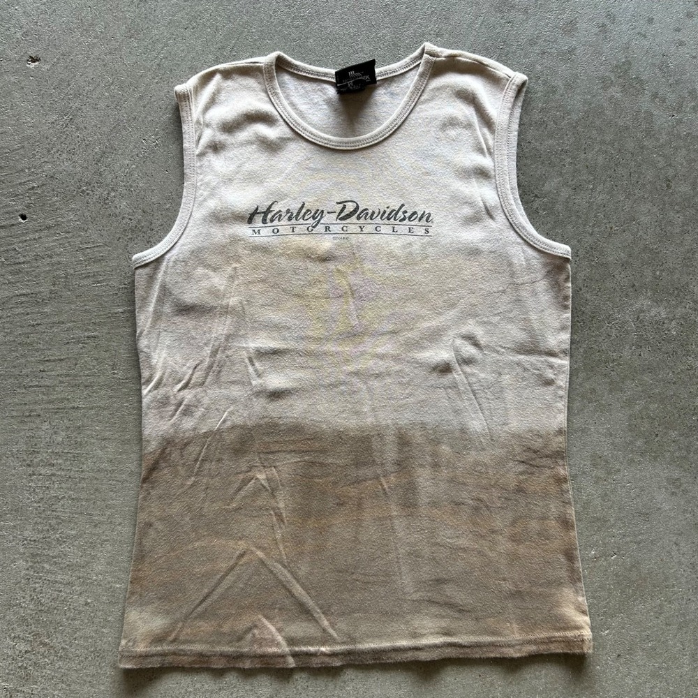 Vintage Harley Davidson Shirt Women Medium Tan Brown 2004 Tank Top Ocala Florida